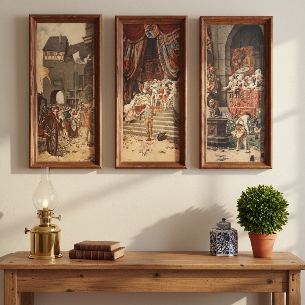 Vintage French Court Framed Prints-Set of 3-Colonial Revival Wall Art-Historic